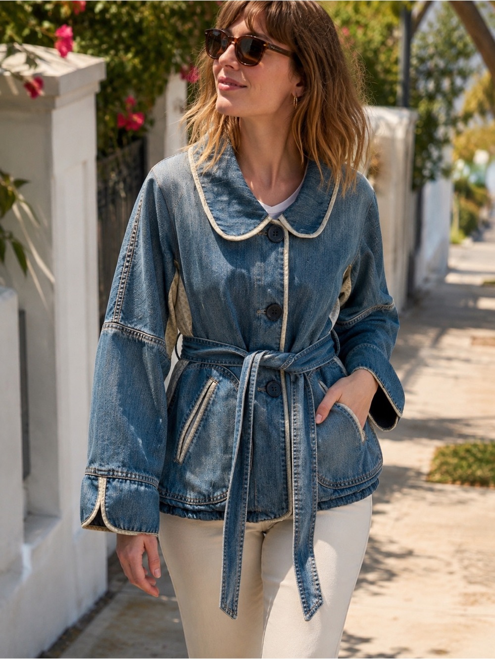 Marc Jacobs Denim Jean Kimono belted Jacket Sz XS pockets bohemian